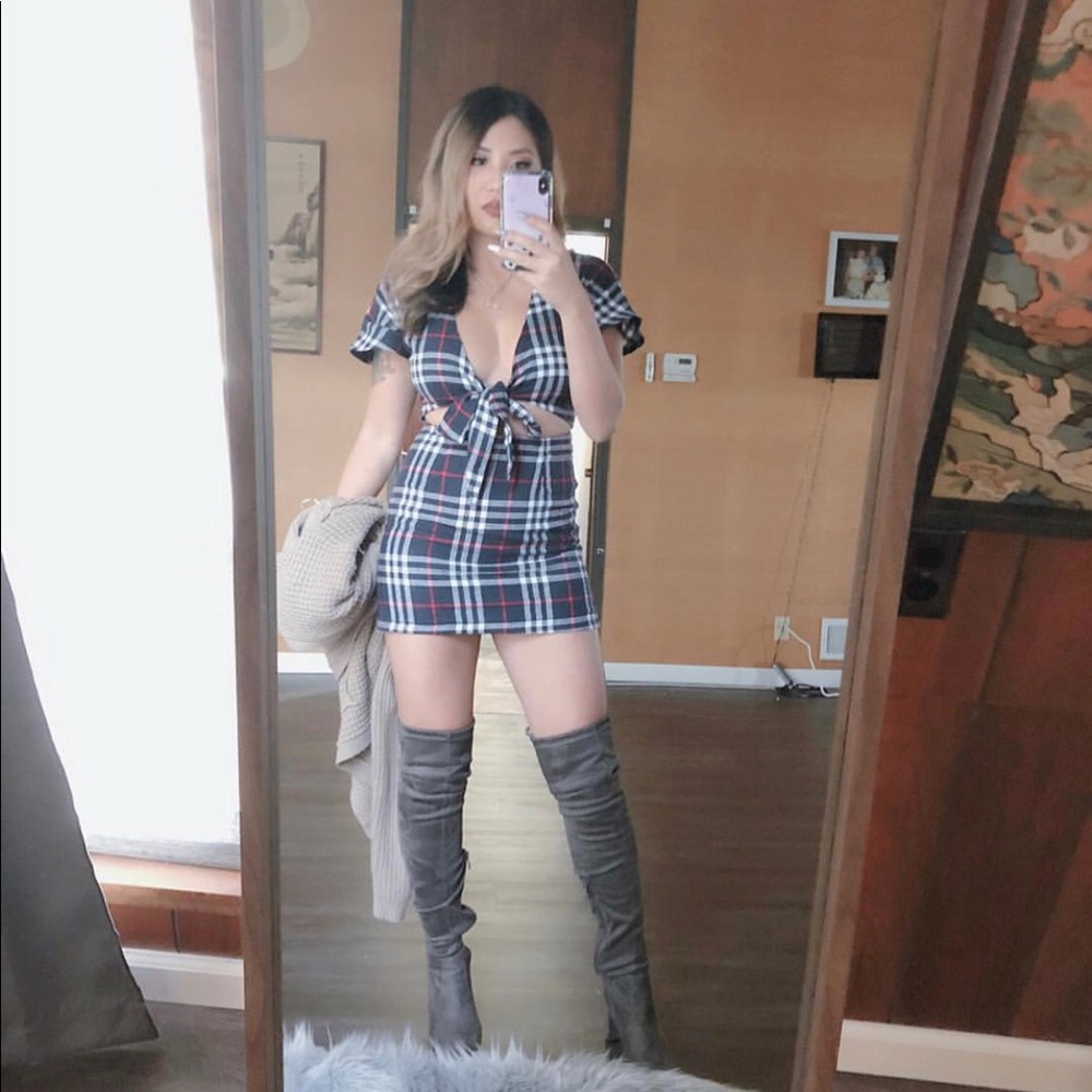 White Fox Boutique Plaid Mini Dress size Small